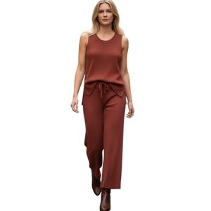 Glam Pants Set Ribbed Knit Sleeveless Top Wide Leg Pants